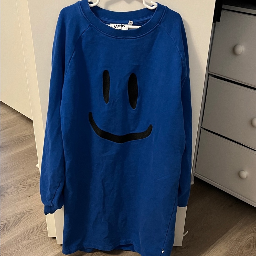 Molo Blue Sweatshirt dress with Black smiley